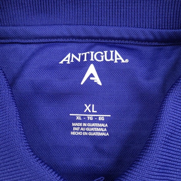 Antigua Polo Shirt Mens Size XL Blue Striped Famous And Hated Bulldog Embroidery - Picture 6 of 15